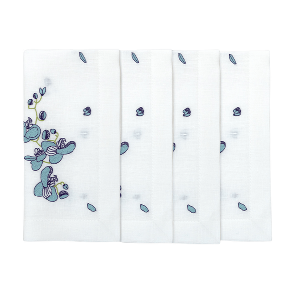 Hand Embroidered Orchid Carousel Napkins 18" x 18" (Set of 4)