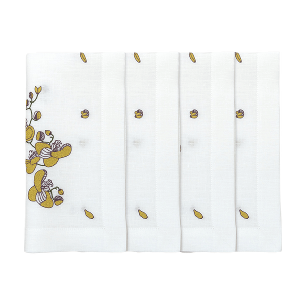 Hand Embroidered Orchid Carousel Napkins 18" x 18" (Set of 4)