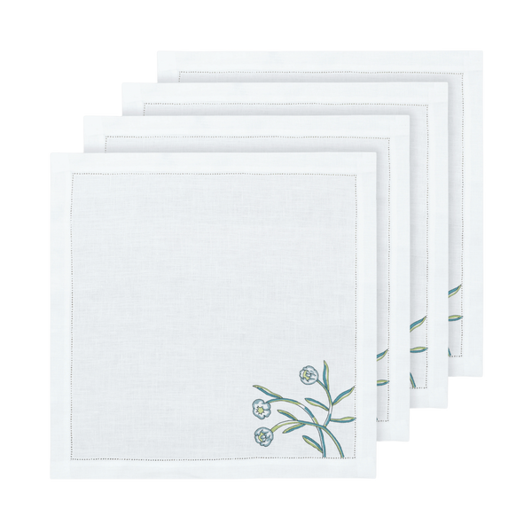 Hand Embroidered Watercolor Bloom Napkins 18" x 18" (Set of 4)