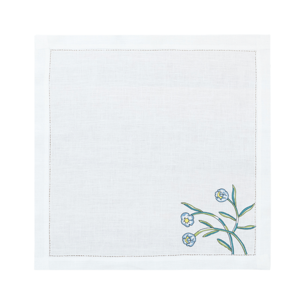 Hand Embroidered Watercolor Bloom Napkins 18" x 18" (Set of 4)
