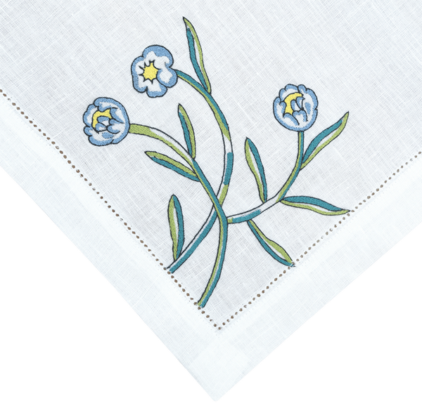 Hand Embroidered Watercolor Bloom Napkins 18" x 18" (Set of 4)