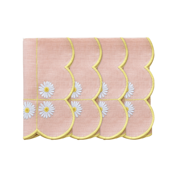 Hand Embroidered Blush Bloom Napkin 18" x 18" (Set of 4)