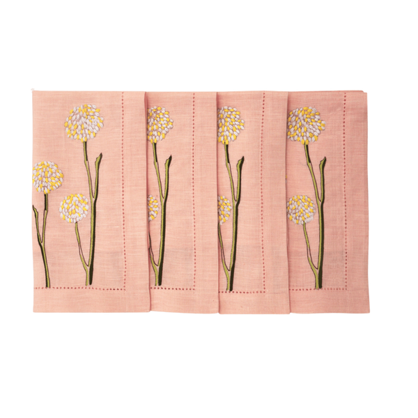Hand Embroidered Spring Bloom Napkins 18" x 18" (Set of 4)