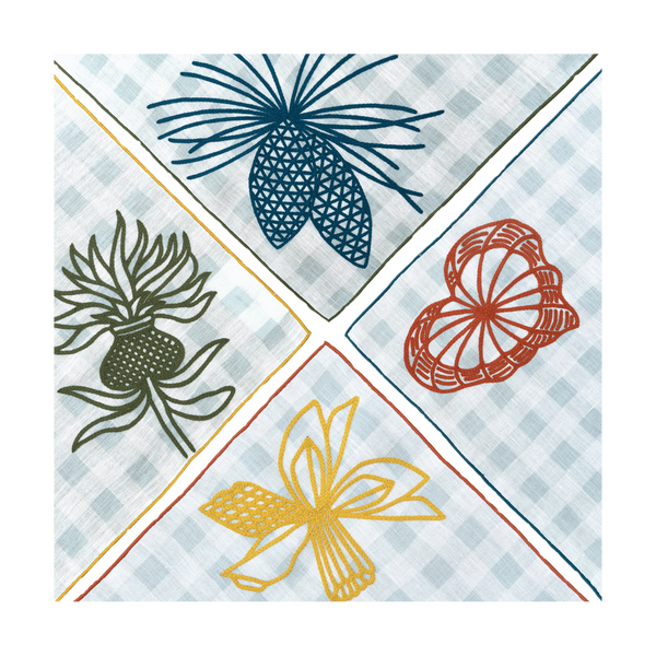 Hand Embroidered Pine and Picnic Napkins 18" x 18" (Set of 4)