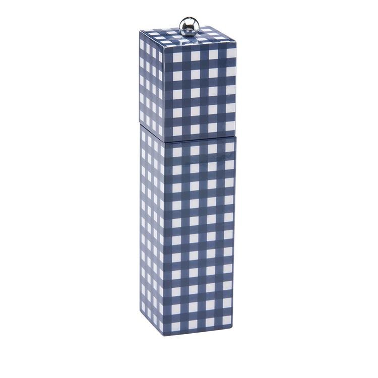 Navy Gingham Square Pillar Salt or Pepper Mill - Addison Ross Ltd UK
