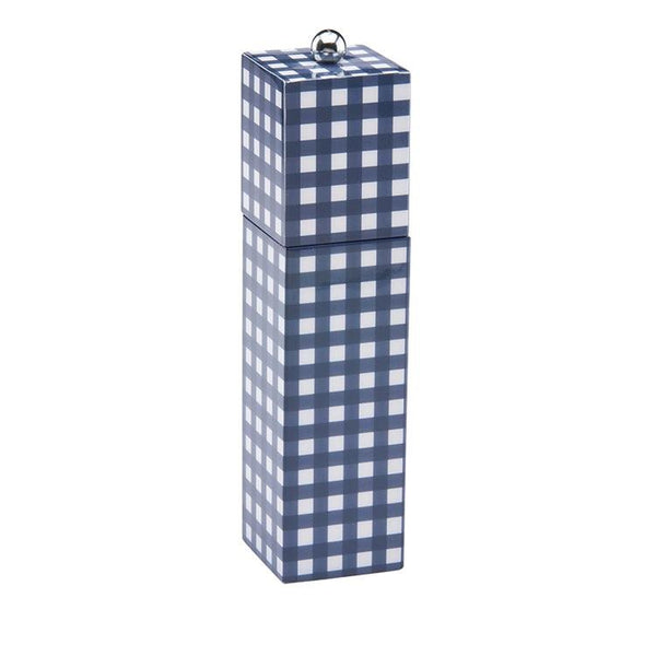 Navy Gingham Square Pillar Salt or Pepper Mill - Addison Ross Ltd UK