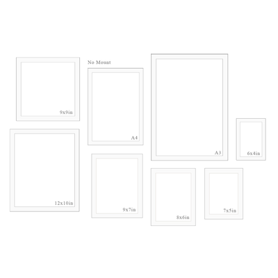 Illustration of various photo frame sizes on a white background