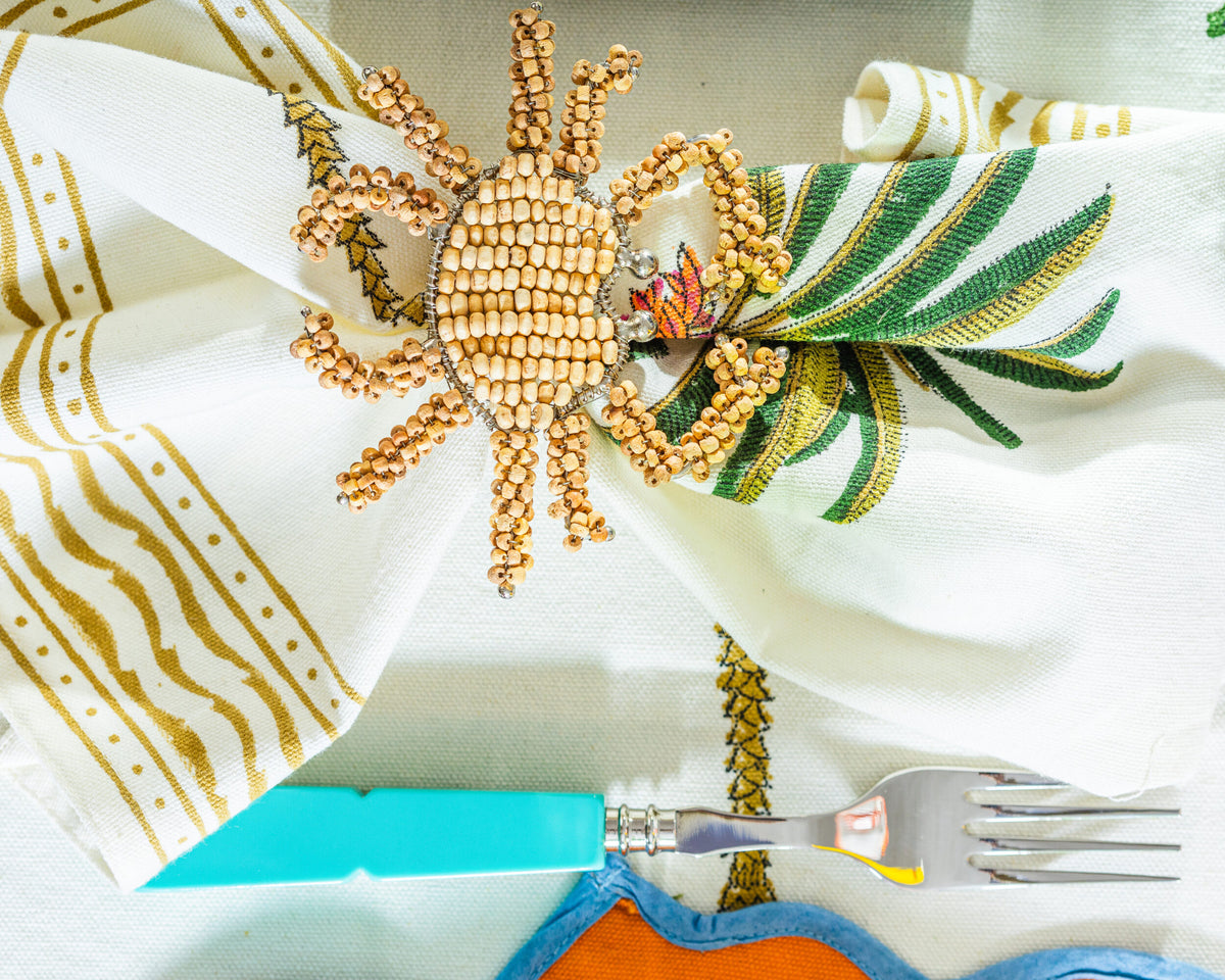 Hand-Printed Cotton Napkins Palm  - Set of 4