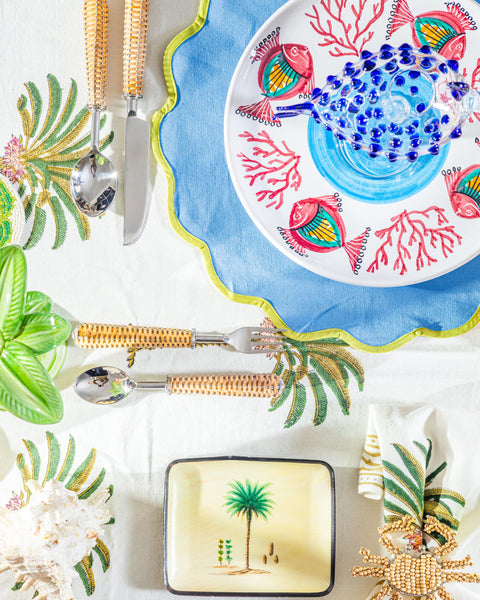 Hand-Printed Cotton Napkins Palm  - Set of 4