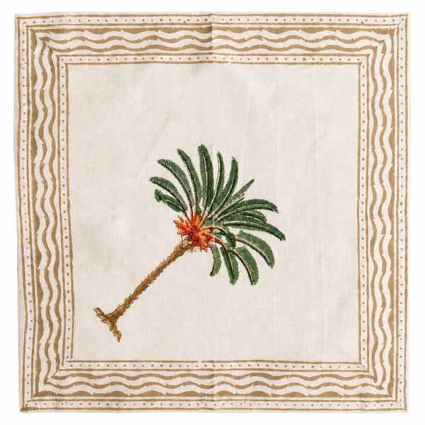 Hand-Printed Cotton Napkins Palm  - Set of 4