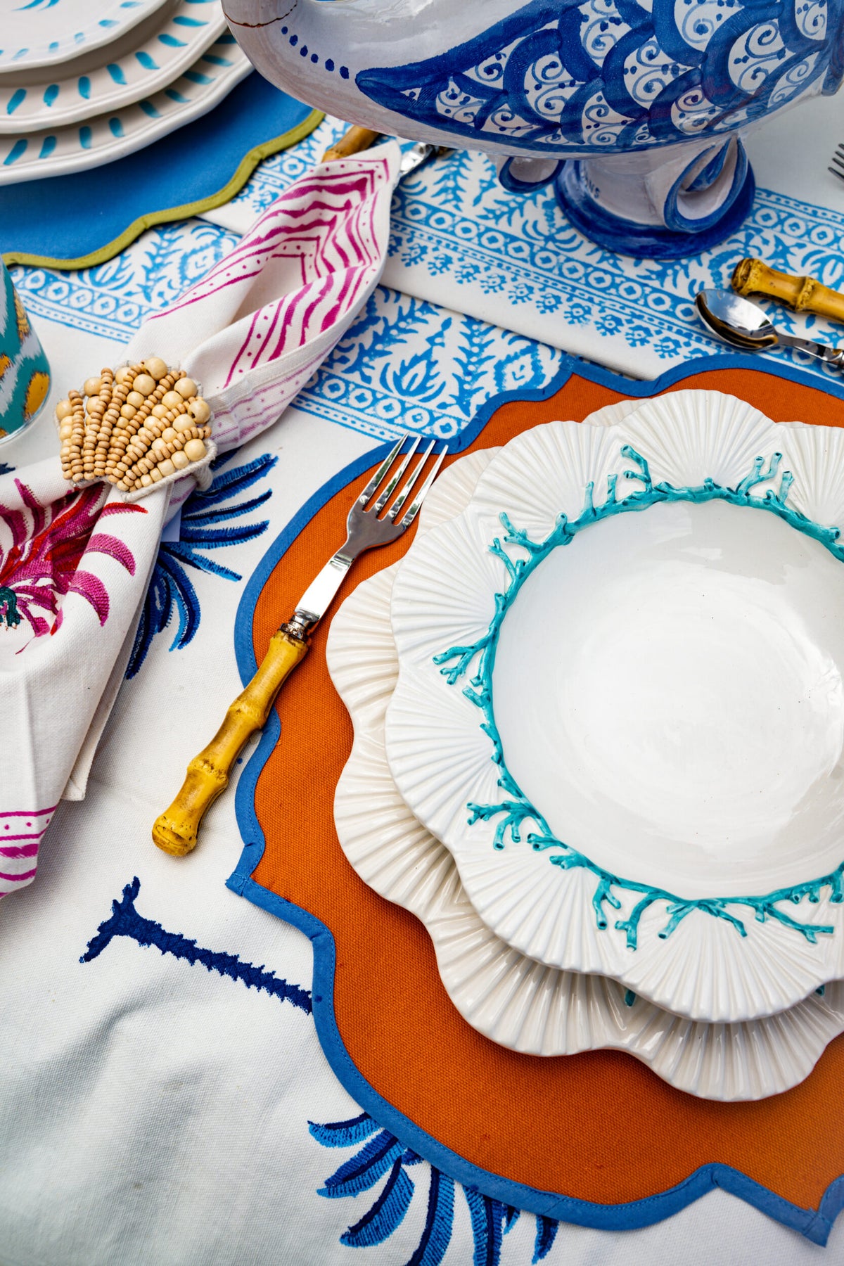 Hand-Printed Cotton Napkins Palm  - Set of 4