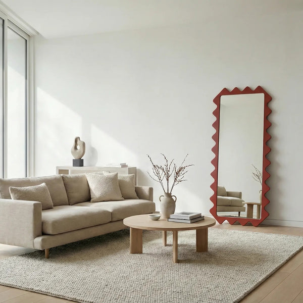 Oberig 114 Sculptural Scalloped Full-Length Red Mirror in Custom Color