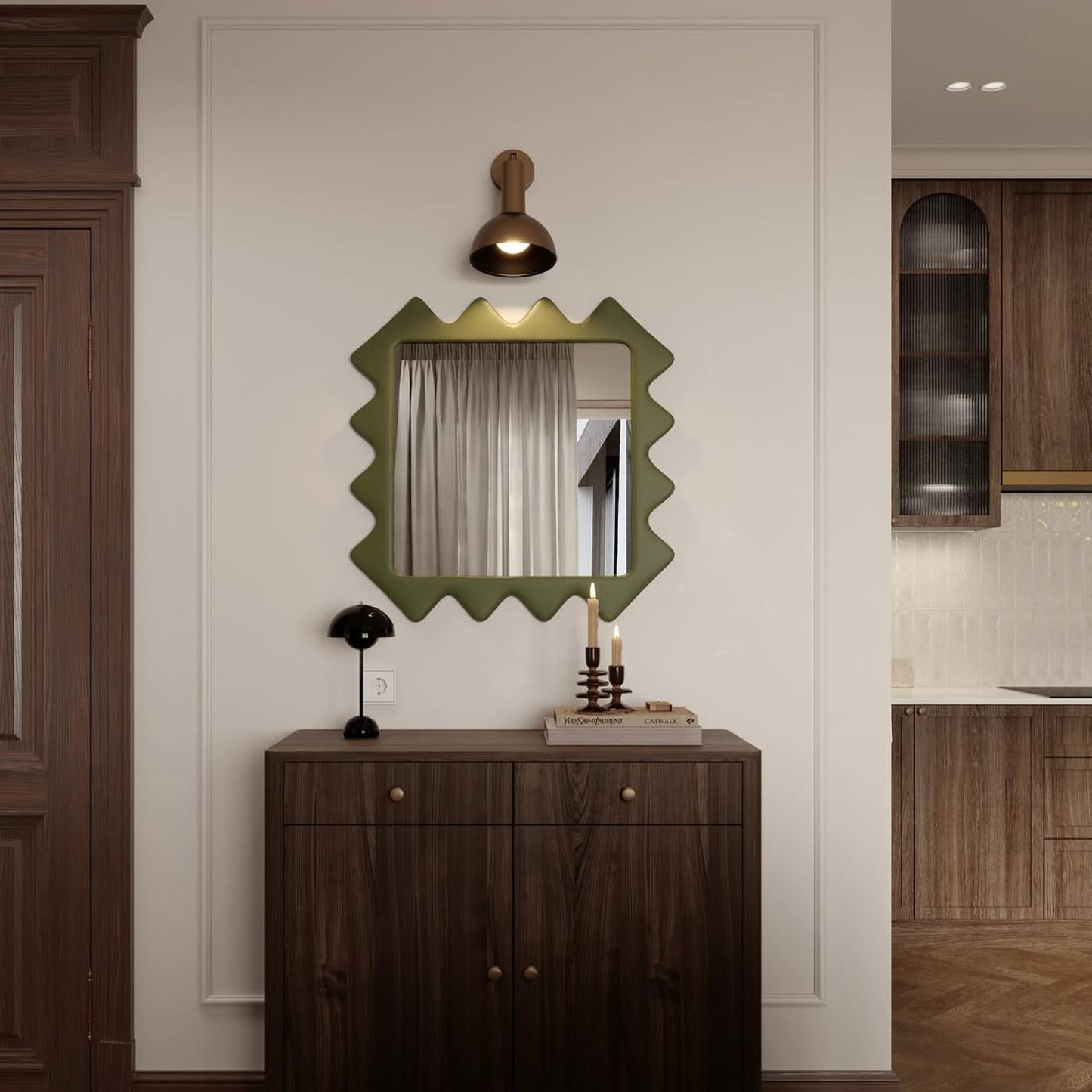 Oberig 44 Contemporary Accent Square Wall Mirror in Green Finish