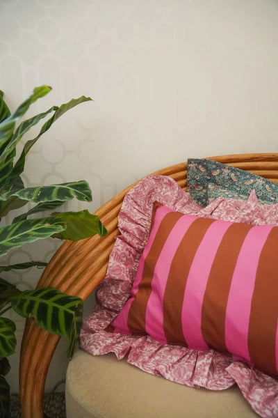 Oblong Ruffle Cushion made with Liberty Fabric VACATION STRIPE & SAMBOURNE - Coco & Wolf