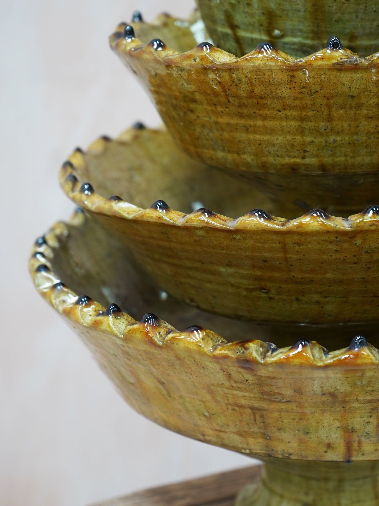 Vintage Tamegroute Ochre Jagged Edge Pedestal Fruit Bowl