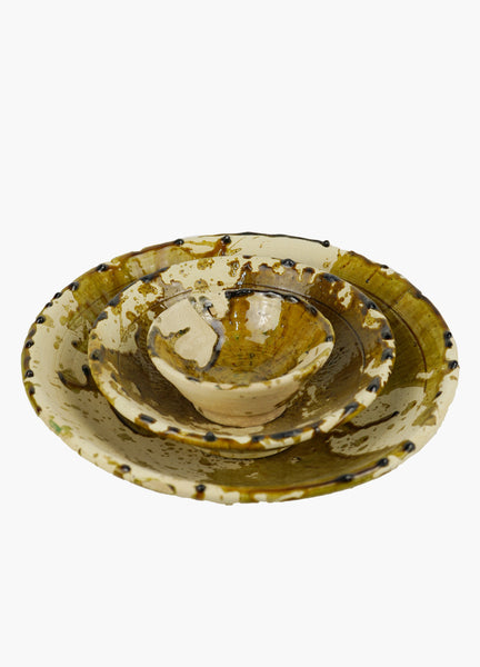 Vintage Tamegroute x Puglia Splatter Design Ochre Glazed Bowls