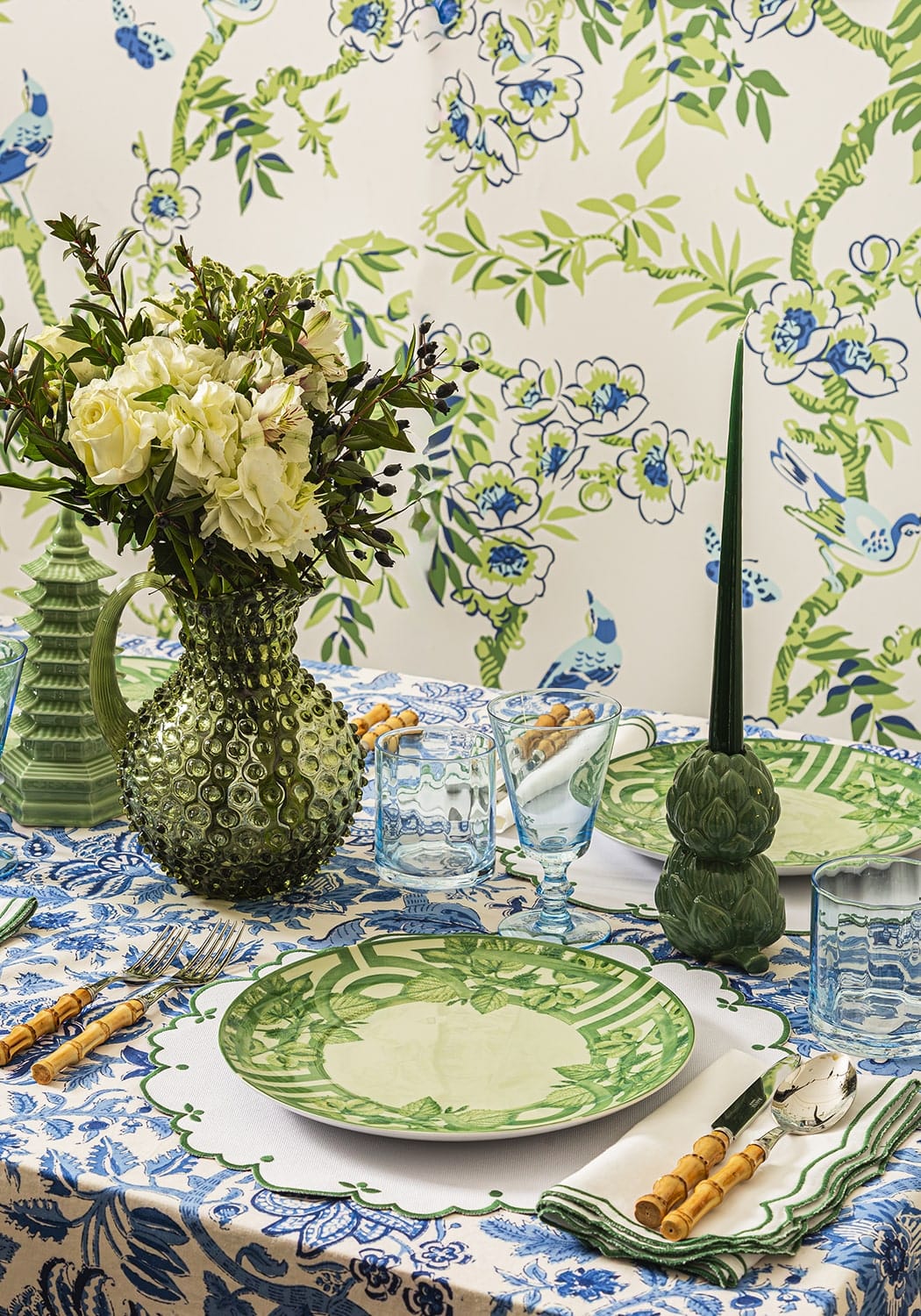 Olive Green Hobnail Jug – 2L Statement Glassware - Casa by Josephine Jenno