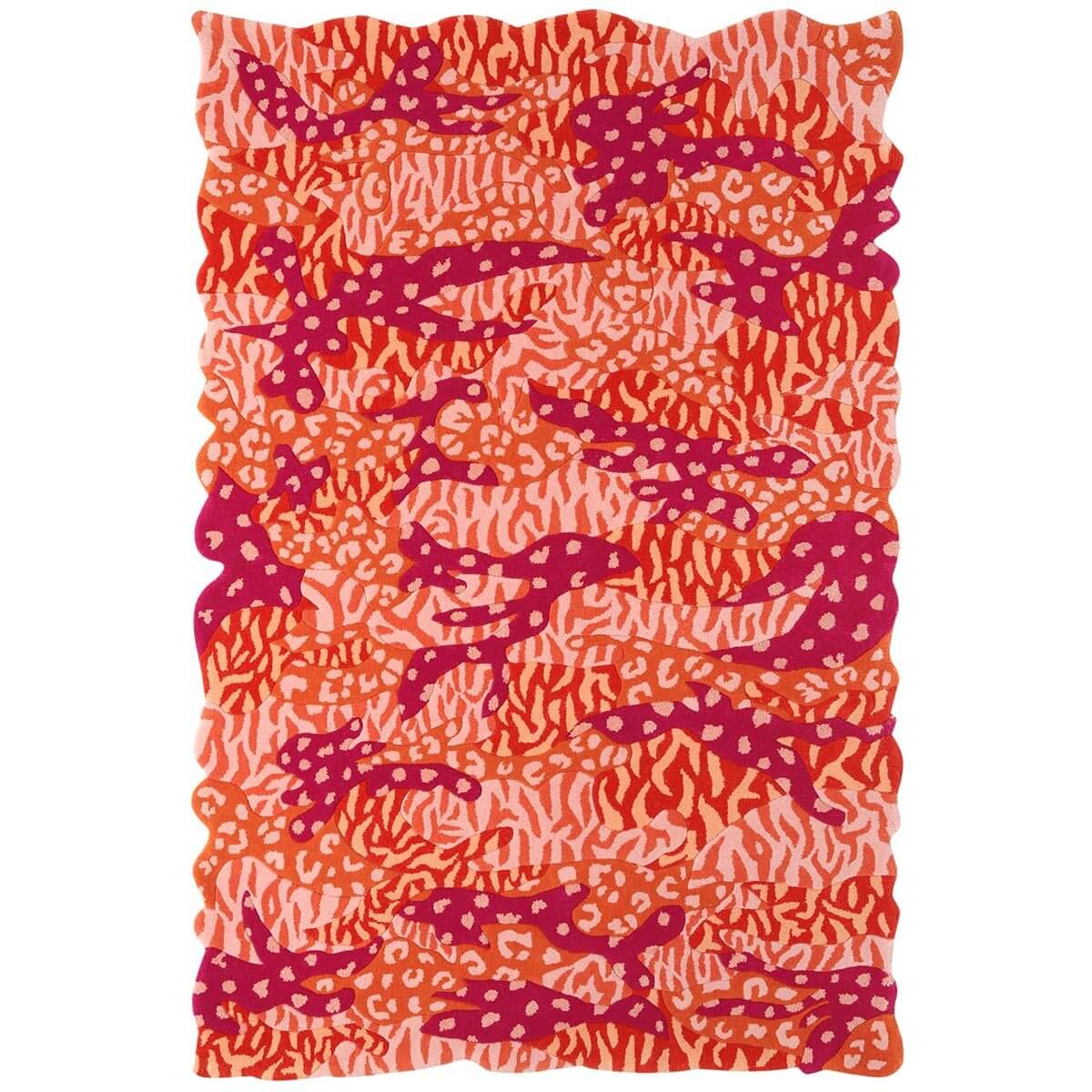 Orange Big Cat Camo Rug hand tufted with camouflage and animal print patterns to make a modern statement rug.