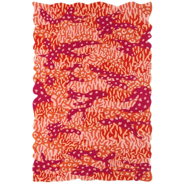 Orange Big Cat Camo Rug hand tufted with camouflage and animal print patterns to make a modern statement rug.