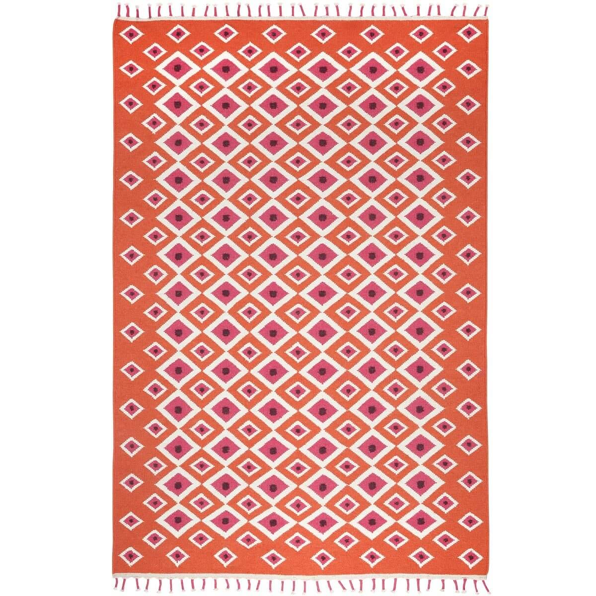 Orange Evil Eye Flatweave Wool Rug