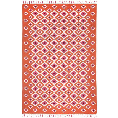Orange Evil Eye Flatweave Wool Rug
