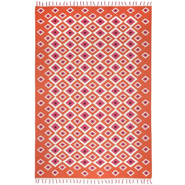 Orange Evil Eye Flatweave Wool Rug