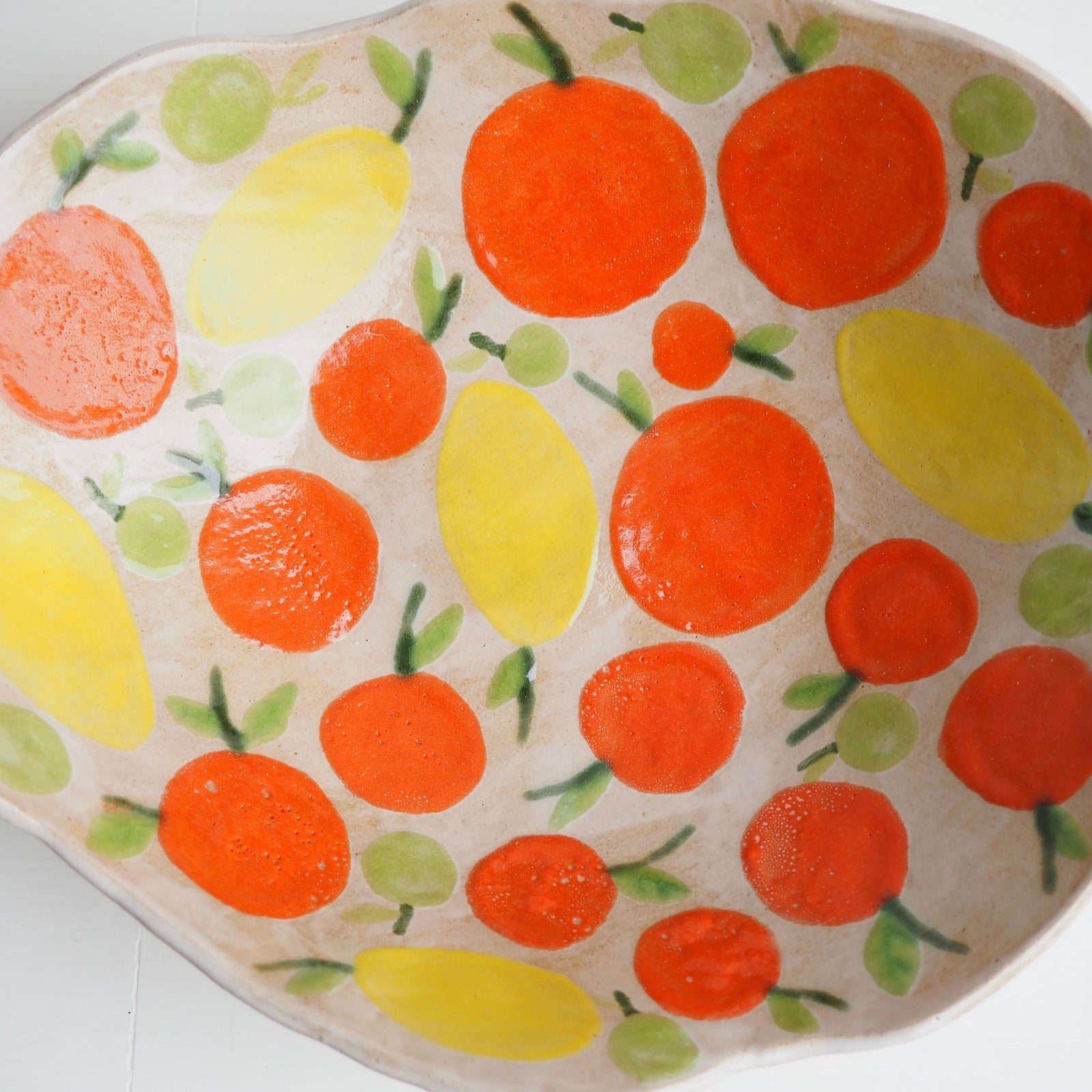 Handmade Ceramic Fruit Bowl With Oranges , Lemons And Limes