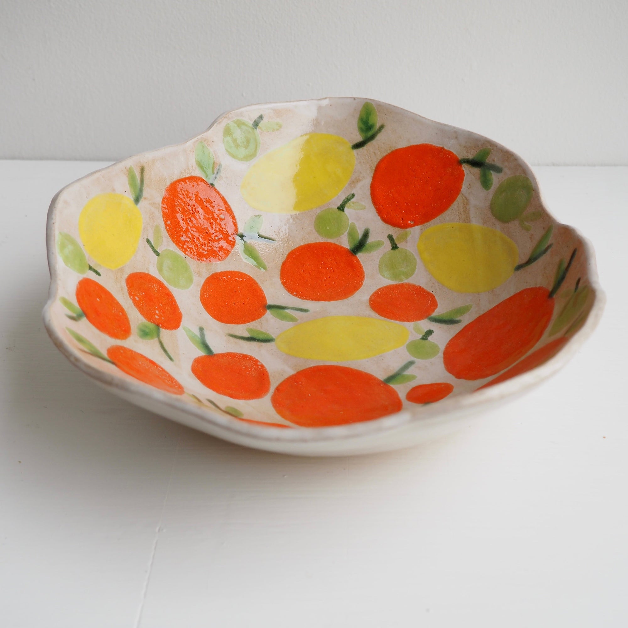 Handmade Ceramic Fruit Bowl With Oranges , Lemons And Limes