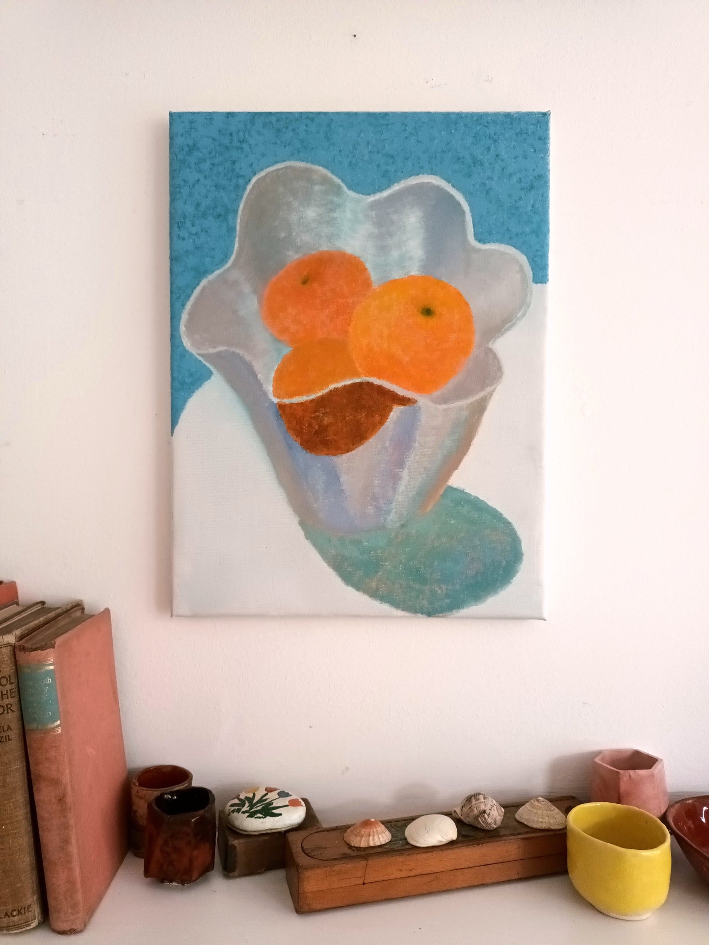 Oil painting of oranges in a glass bowl - on wall