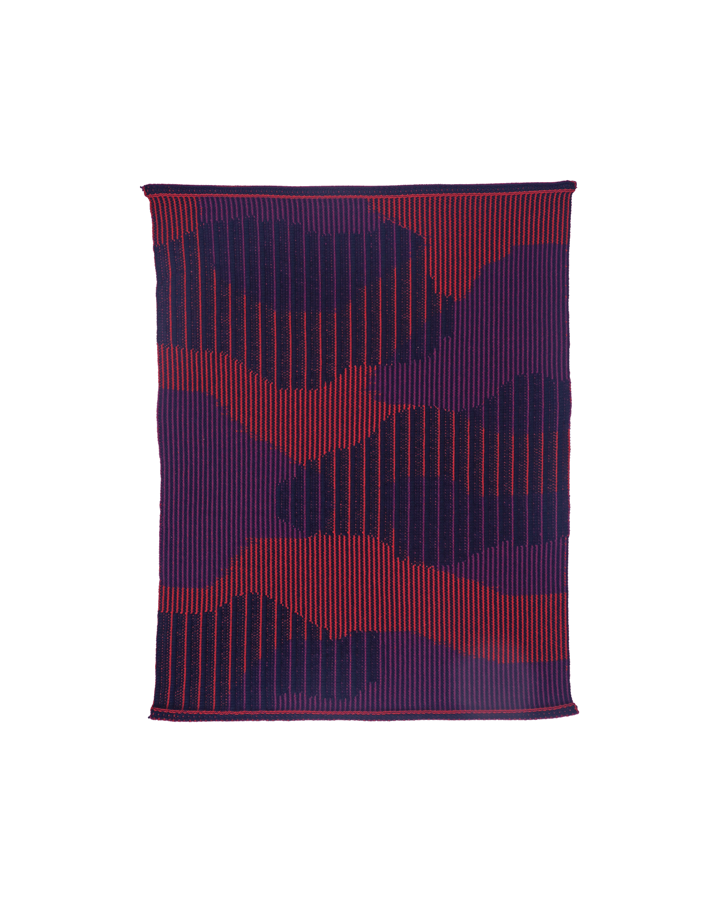 top view of red knit organic cotton table mat with abstract design