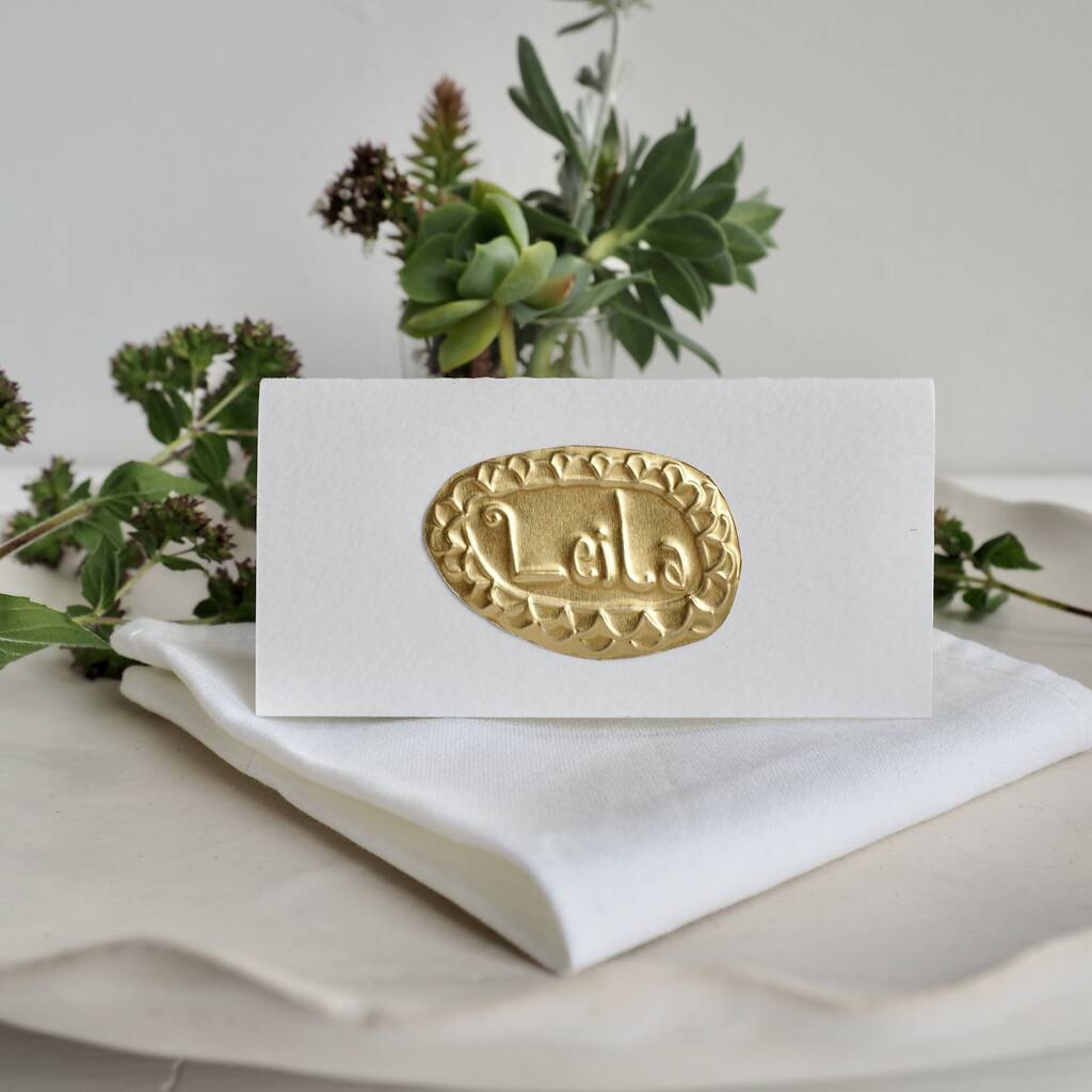 Handmade Gold Foil Personalised Name Place Cards