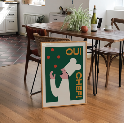 Oui Chef illustration retro food and drink art print
