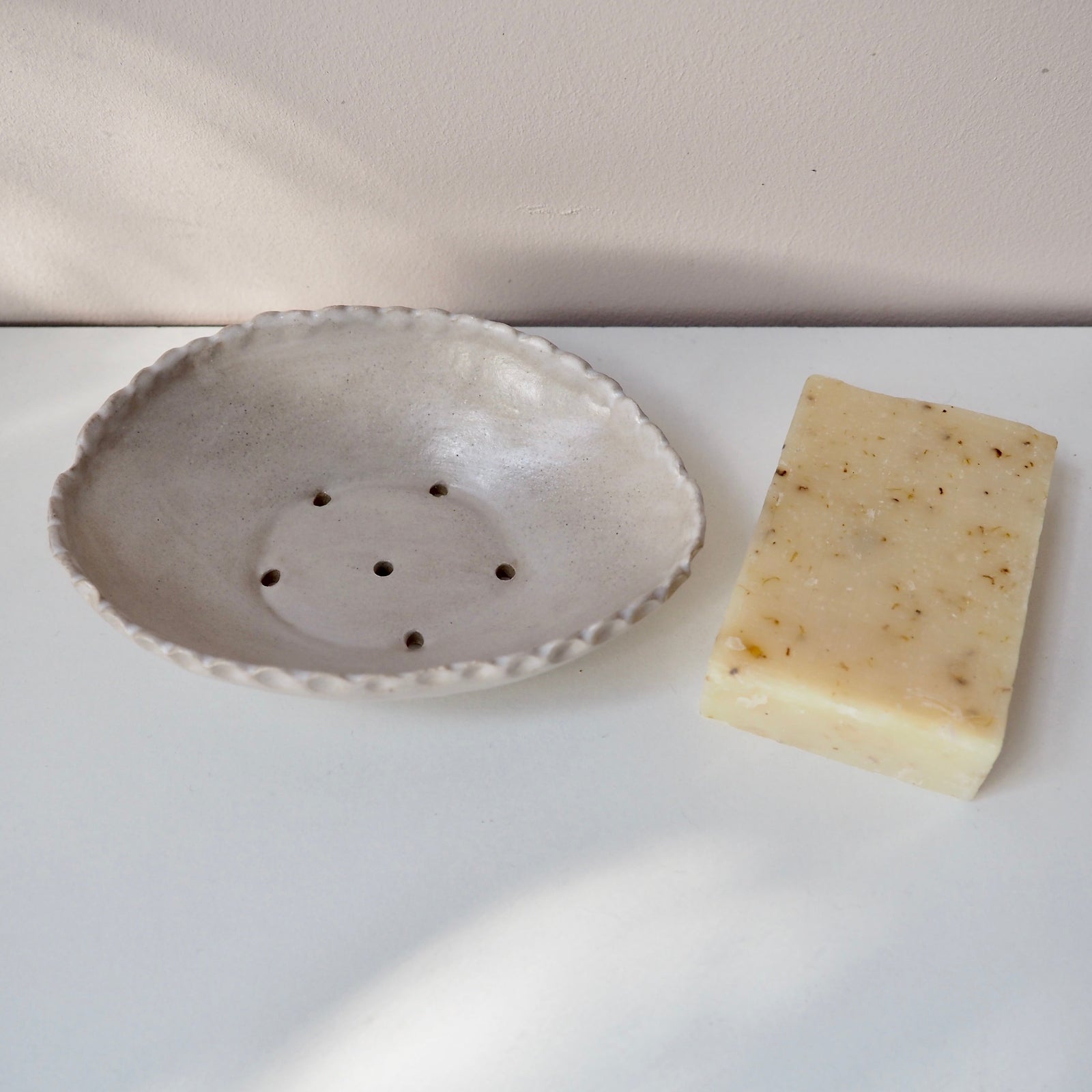 Handmade Oval Oatmeal Ceramic Soap Dish