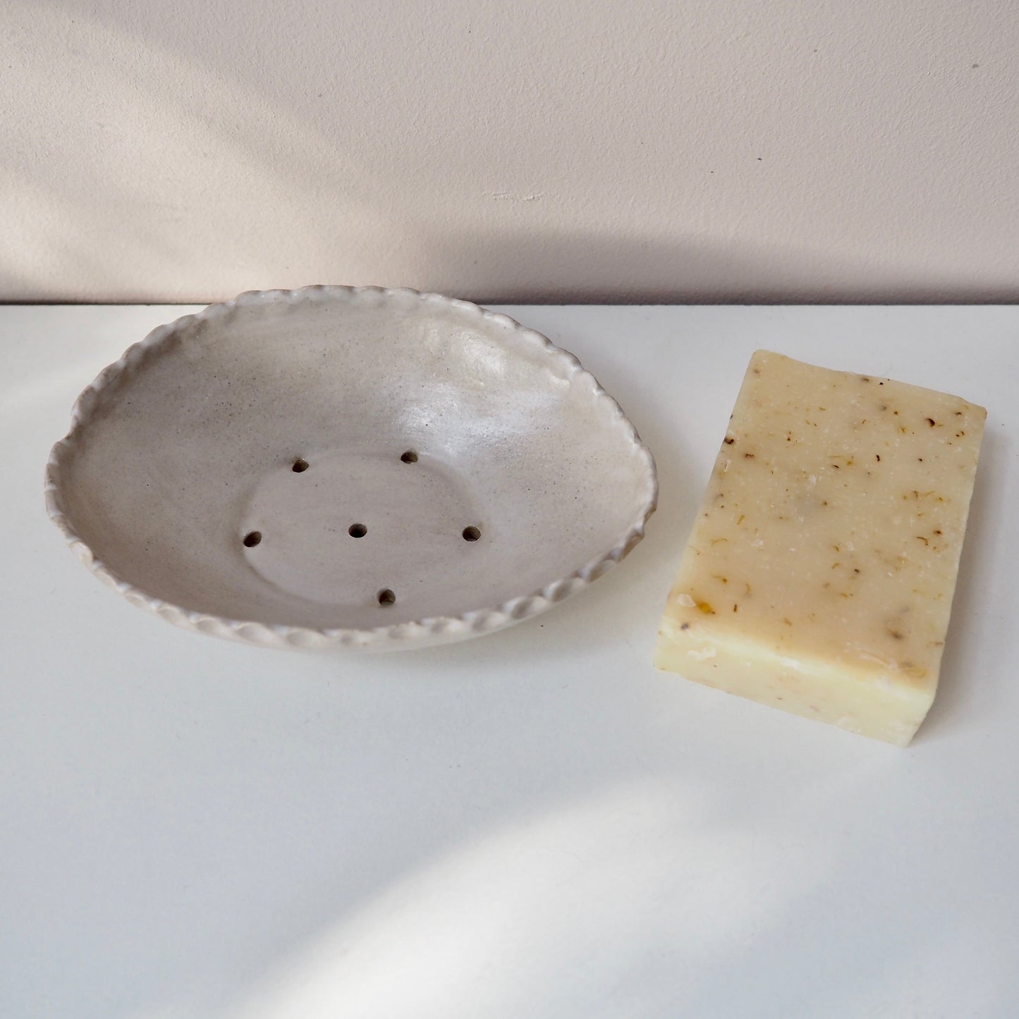 Handmade Oval Oatmeal Ceramic Soap Dish