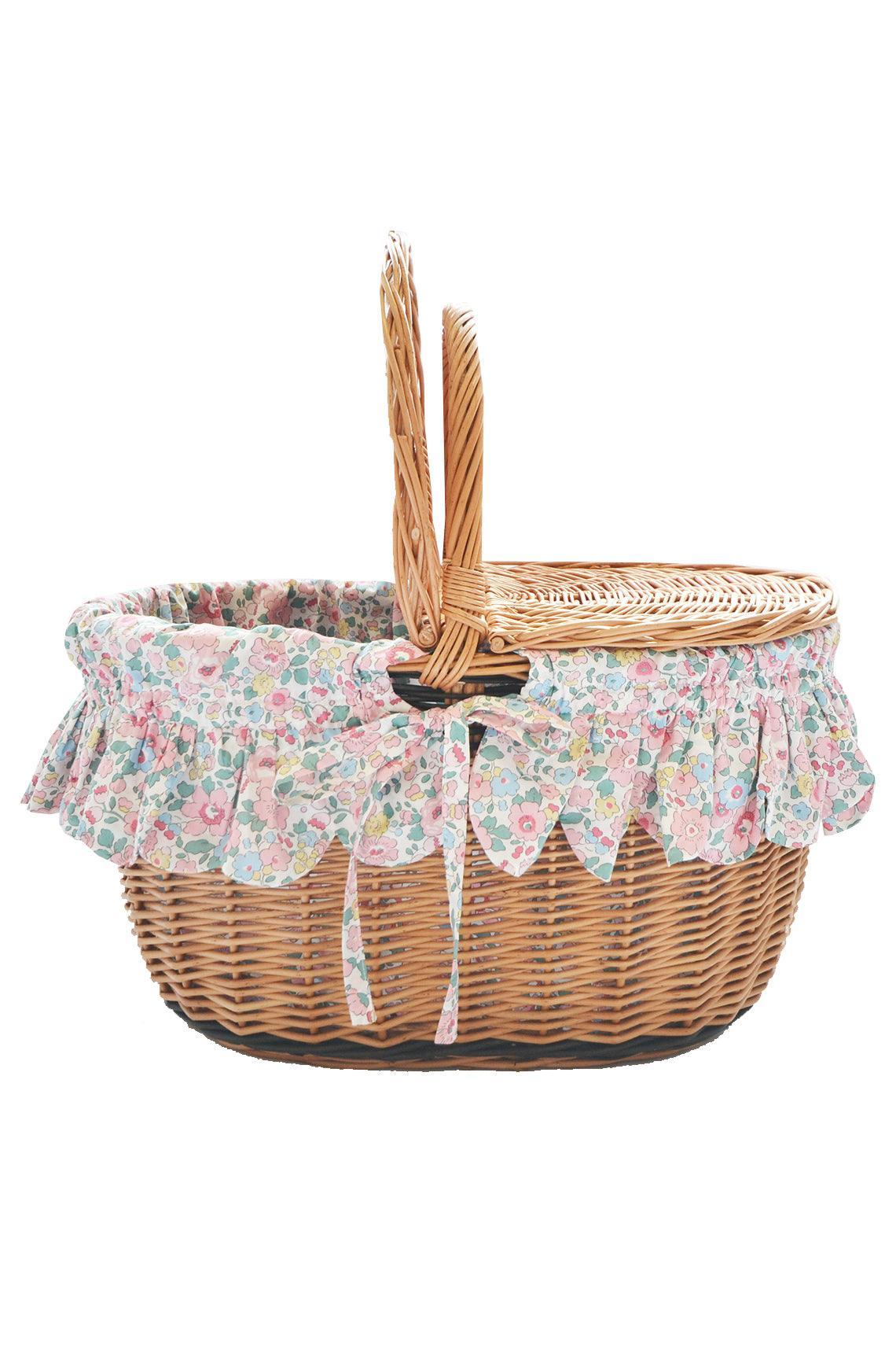 Oval Picnic Basket Hamper made with Liberty Fabric BETSY CANDY FLOSS - Coco & Wolf