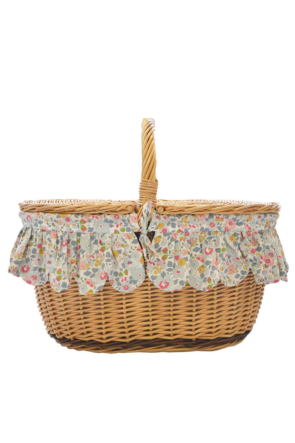 Oval Picnic Basket Hamper made with Liberty Fabric BETSY GREY - Coco & Wolf