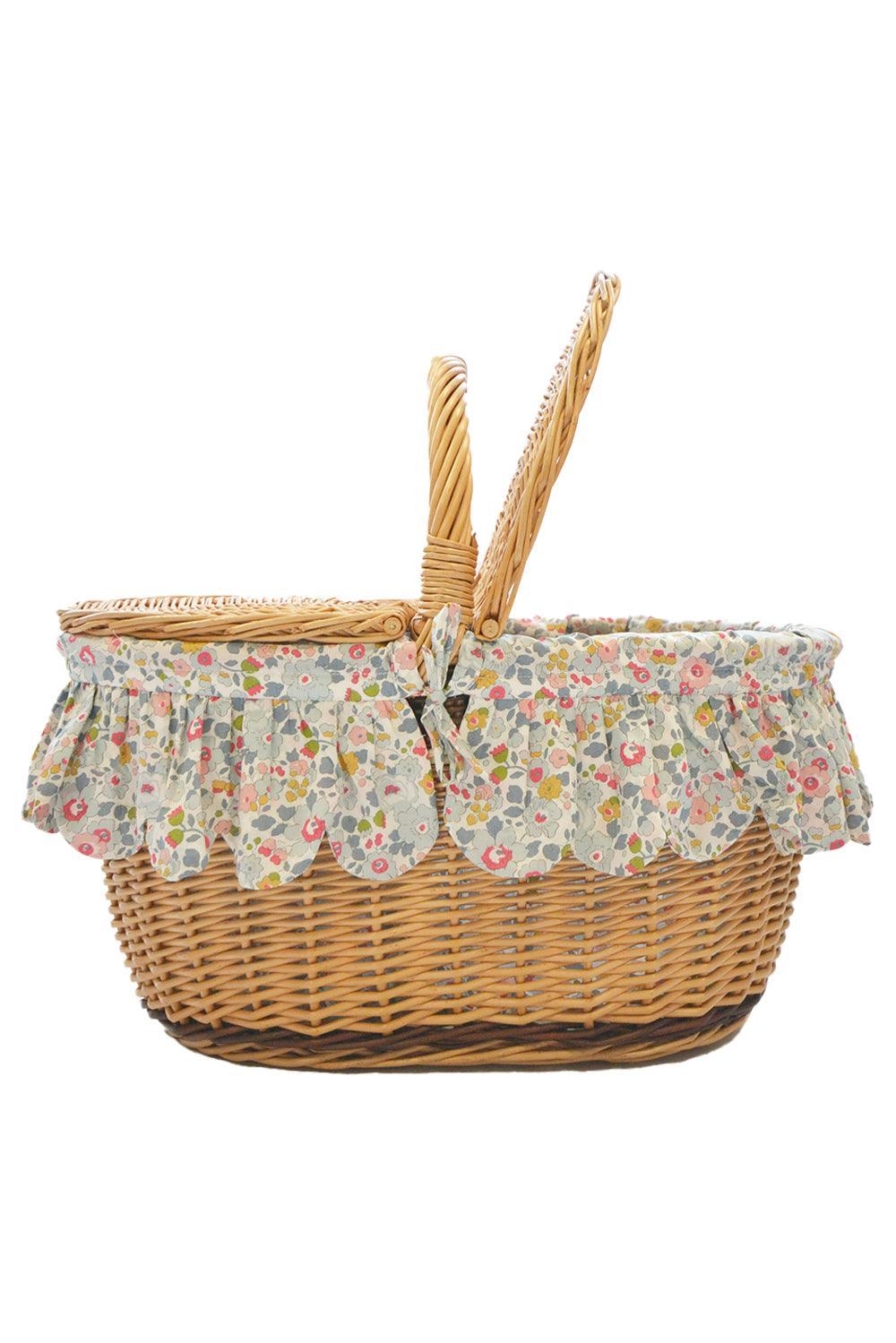 Oval Picnic Basket Hamper made with Liberty Fabric BETSY GREY - Coco & Wolf