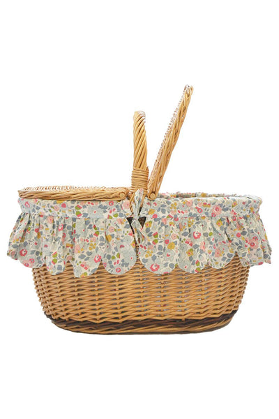 Oval Picnic Basket Hamper made with Liberty Fabric BETSY GREY - Coco & Wolf