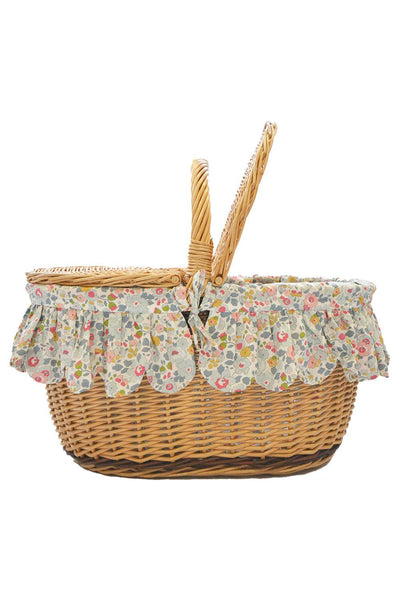 Oval Picnic Basket Hamper made with Liberty Fabric BETSY GREY - Coco & Wolf