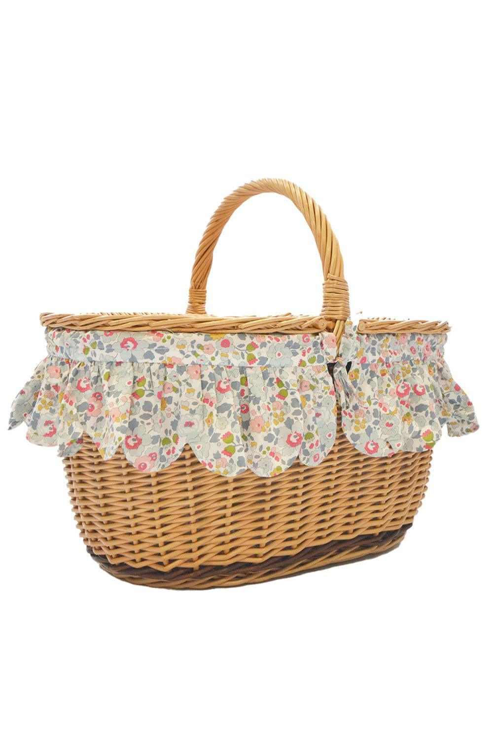 Oval Picnic Basket Hamper made with Liberty Fabric BETSY GREY - Coco & Wolf