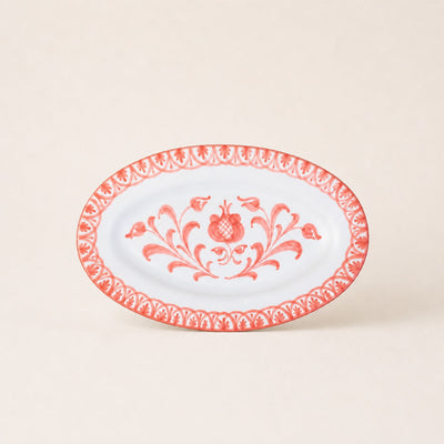 Decorative plate with red floral pattern on a white background