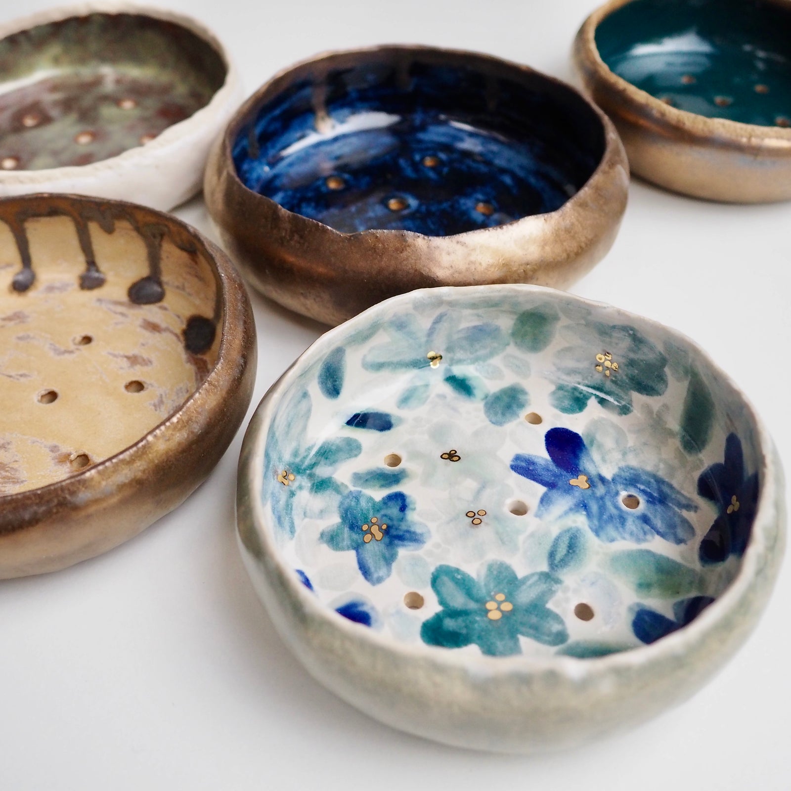 Handmade Large Assorted  Ceramic Soap Dishes With Different Glazes