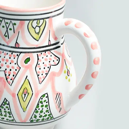 Secret Garden – Hand-Painted Moroccan Jug - Pink - Close up