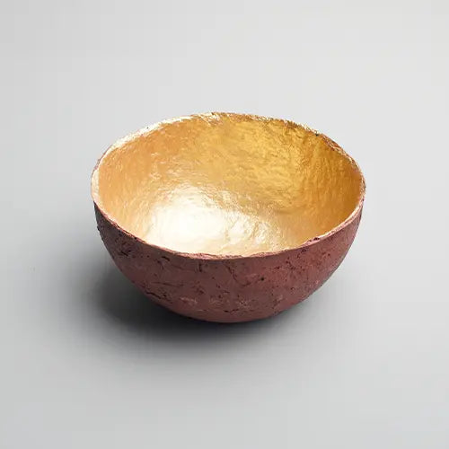 Recycled paper mache bowl  -Metallic Gold Bowl - Burgundy - Medium 1