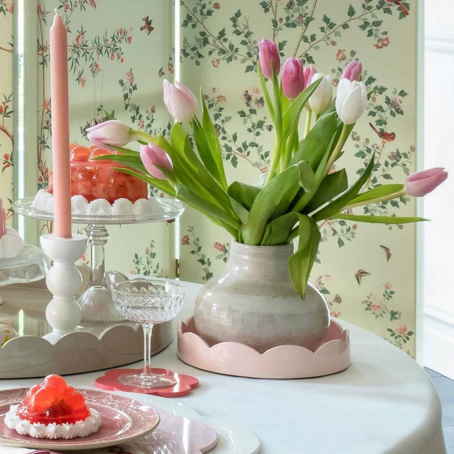 Pale Pink Small Round Scallop Tray - Addison Ross Ltd UK