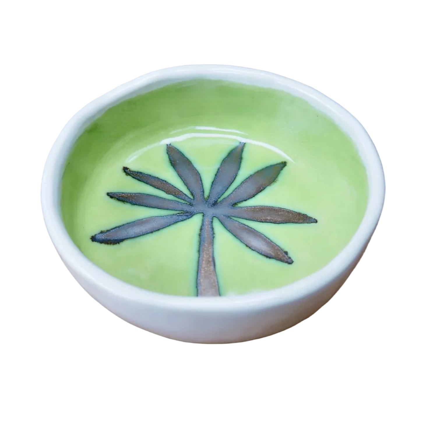 Handmade Green and Gold Ceramic Palm Tree Ring Dish