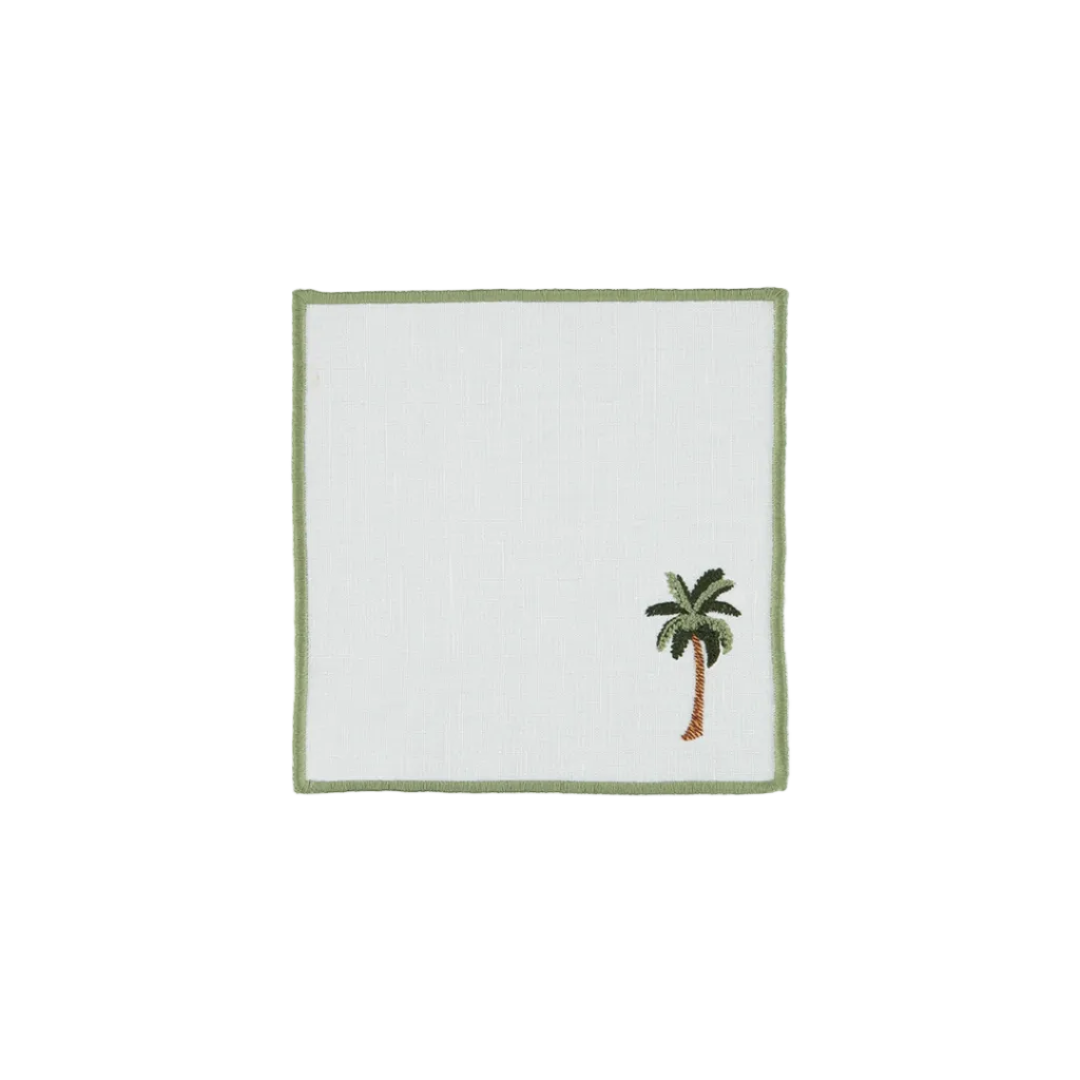 White Cocktail Napkin with Embroidered Palm Tree
