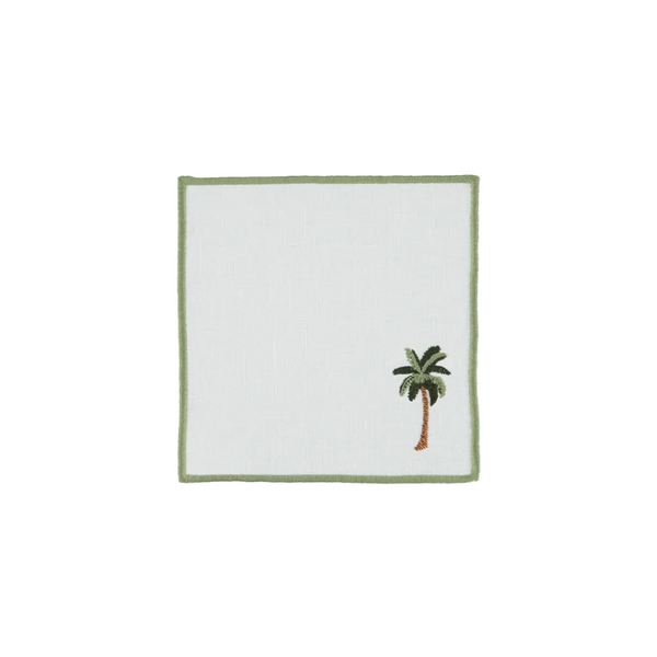 Cocktail Napkin White with Embroidered Palm Tree