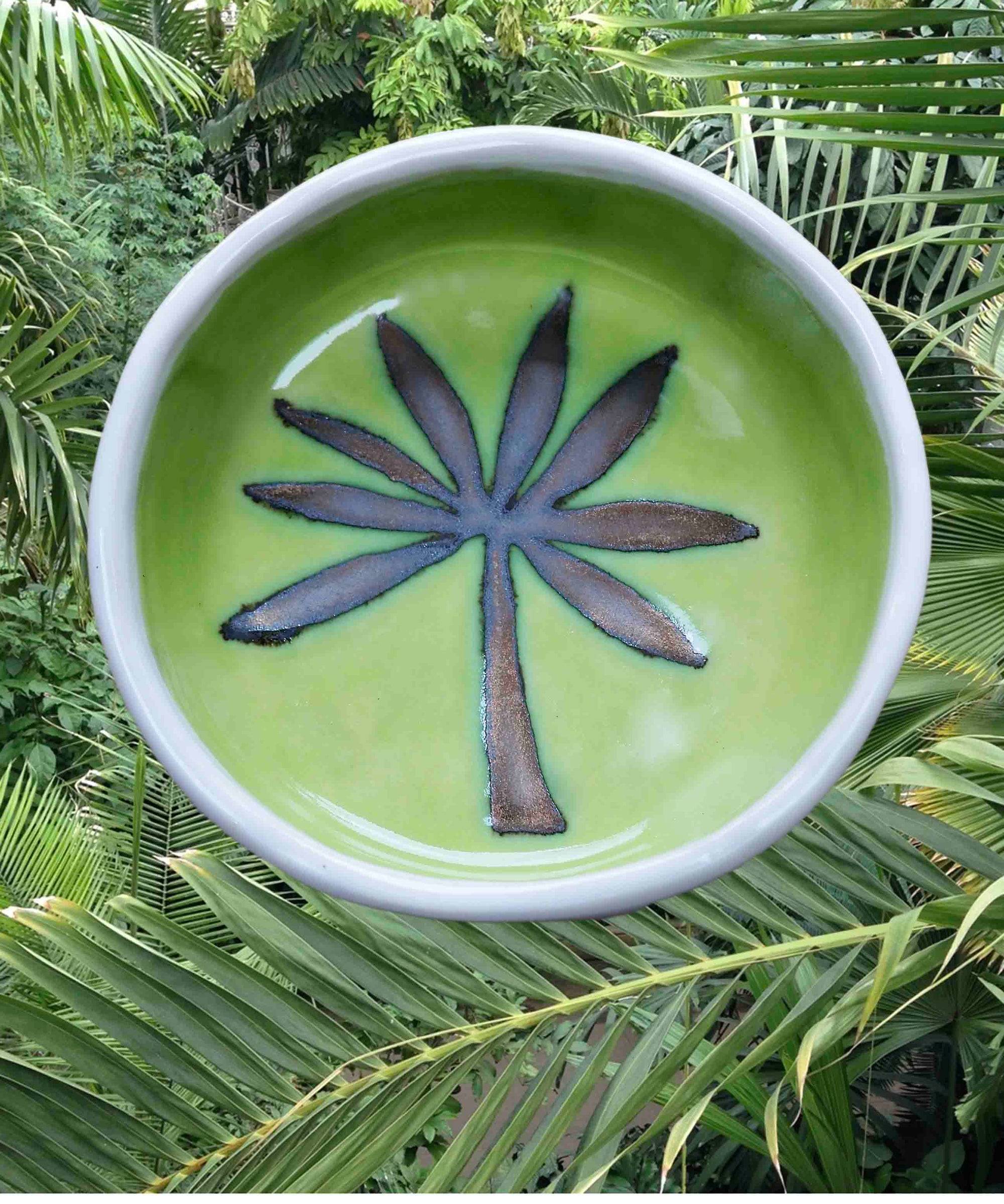 Handmade Green and Gold Ceramic Palm Tree Ring Dish