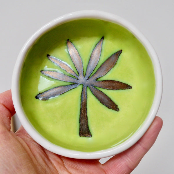 Handmade Green and Gold Ceramic Palm Tree Ring Dish